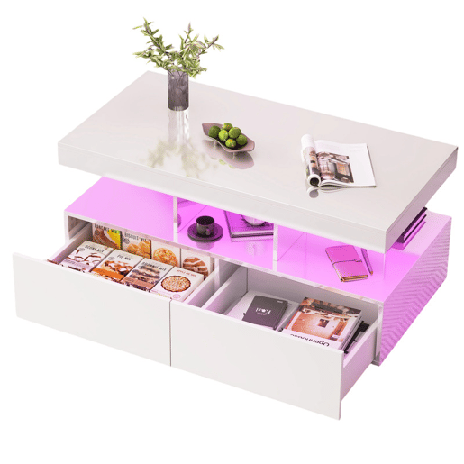 Mesa de centro, mesa para sala de estar, LED, branca