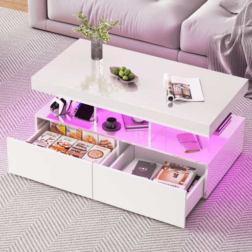 Mesa de centro, mesa para sala de estar, LED, branca