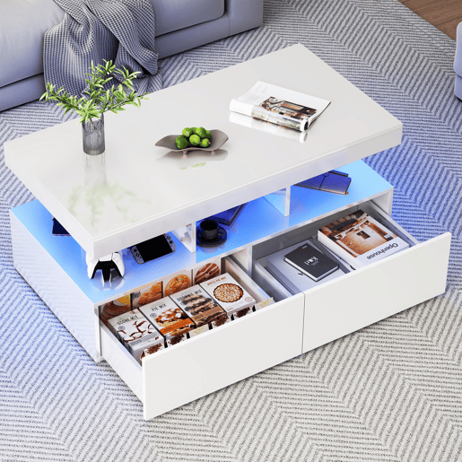 Mesa de centro, mesa para sala de estar, LED, branca