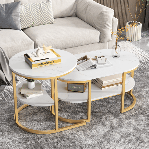 2 conjuntos, mesa de centro com estrutura em ferro, mesa com aspeto de mármore, mesa de centro, mesa de sofá, mesa de sala, moderna