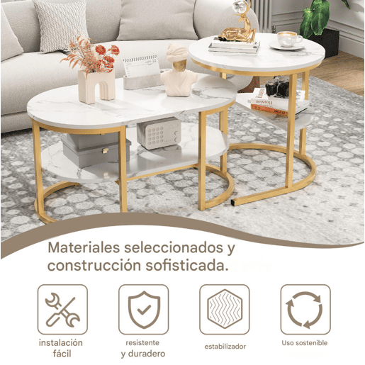 2 conjuntos, mesa de centro com estrutura em ferro, mesa com aspeto de mármore, mesa de centro, mesa de sofá, mesa de sala, moderna