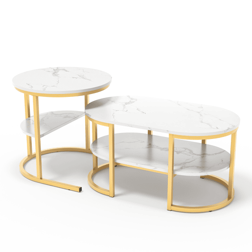 2 conjuntos, mesa de centro com estrutura em ferro, mesa com aspeto de mármore, mesa de centro, mesa de sofá, mesa de sala, moderna