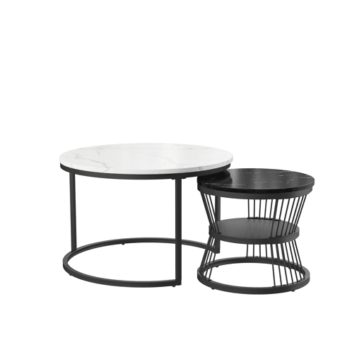 Mesa de centro de 2 peças, mesa de apoio, redonda, mesa de encaixe, mesa de apoio redonda empilhável, preta, adequada para sala de estar, varanda, escritório Mesa de centro de 2 peças, mesa de apoio, redonda, mesa de encaixe, mesa de apoio redonda empilhável, preta, adequada para sala de estar, varanda, escritório