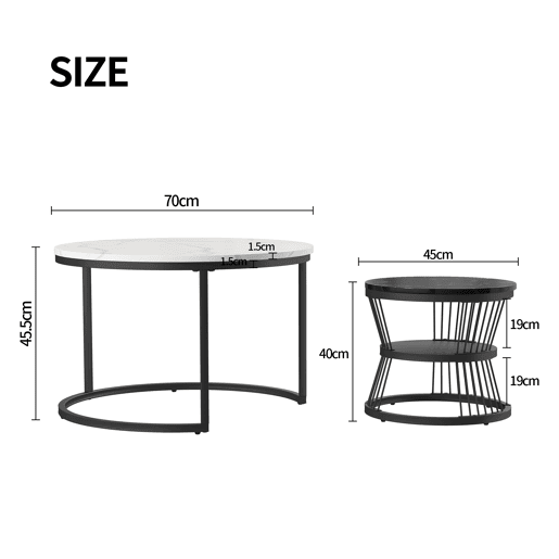 Mesa de centro de 2 peças, mesa de apoio, redonda, mesa de encaixe, mesa de apoio redonda empilhável, preta, adequada para sala de estar, varanda, escritório Mesa de centro de 2 peças, mesa de apoio, redonda, mesa de encaixe, mesa de apoio redonda empilhável, preta, adequada para sala de estar, varanda, escritório