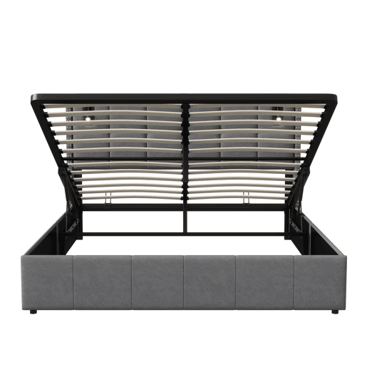 Cama hidráulica 140x200 cm com USB, Tipo C, LED, luz de leitura e arrumação, cinzento Cama hidráulica 140x200 cm com USB, Tipo C, LED, luz de leitura e arrumação, cinzento