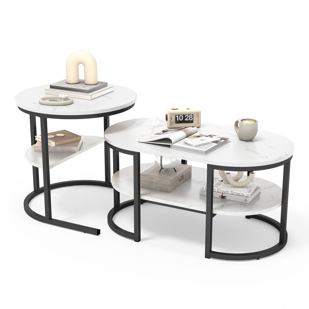 2 piezas, mesa, mesa de centro, mesa de salón 80x52 Negro