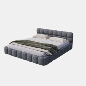 Cama 140 x 190 cm, cama jovem, cama de casal, com costas macias, cama plana, estrado de ripas, linho, cinza