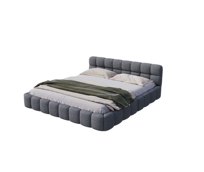 Cama 140 x 190 cm, cama juvenil, cama de matrimonio, con respaldo blando, cama plana, somier de láminas, lino, cinza