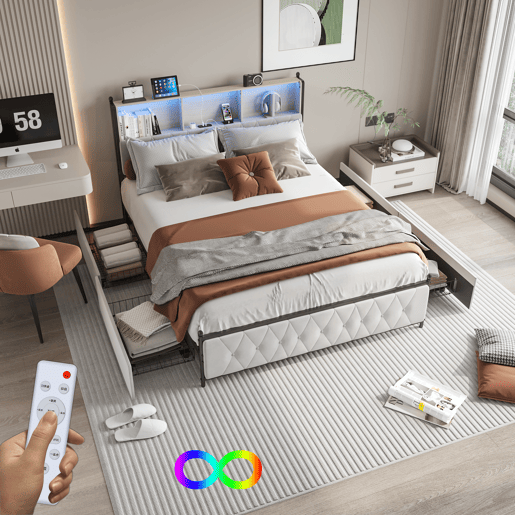 Cama 180x200cm, 4 gavetas, LED, USB, Tipo-C, Cama de gaveta,Veludo,Bege Cama 180x200cm, 4 gavetas, LED, USB, Tipo-C, Cama de gaveta,Veludo,Bege