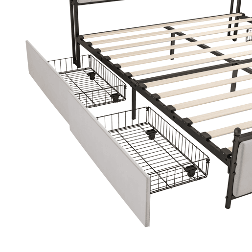 Cama 180x200cm, 4 gavetas, LED, USB, Tipo-C, Cama de gaveta,Veludo,Bege Cama 180x200cm, 4 gavetas, LED, USB, Tipo-C, Cama de gaveta,Veludo,Bege