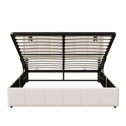 Cama hidráulica 140x200 cm com estrado de ripas, arrumação, USB e luz de leitura Cama hidráulica 140x200 cm com estrado de ripas, arrumação, USB e luz de leitura
