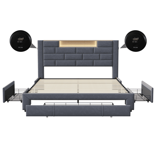 Cama 160x200cm,USB,LED,3 gavetas,cama jovem,cama de casal,cama de arrumação cama de madeira maciça Cama 160x200cm,USB,LED,3 gavetas,cama jovem,cama de casal,cama de arrumação cama de madeira maciça