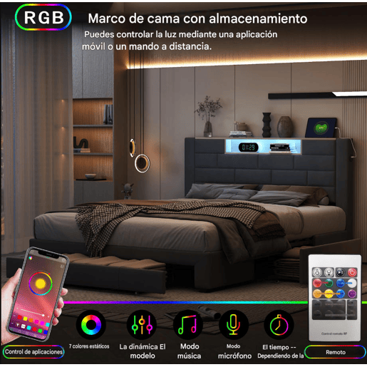 Cama 160x200cm,USB,LED,3 gavetas,cama jovem,cama de casal,cama de arrumação cama de madeira maciça Cama 160x200cm,USB,LED,3 gavetas,cama jovem,cama de casal,cama de arrumação cama de madeira maciça