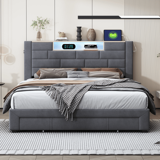 Cama 160x200cm,USB,LED,3 gavetas,cama jovem,cama de casal,cama de arrumação cama de madeira maciça Cama 160x200cm,USB,LED,3 gavetas,cama jovem,cama de casal,cama de arrumação cama de madeira maciça