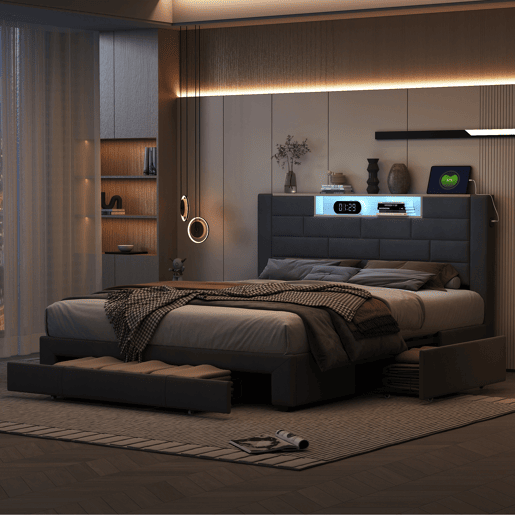 Cama 160x200cm,USB,LED,3 gavetas,cama jovem,cama de casal,cama de arrumação cama de madeira maciça Cama 160x200cm,USB,LED,3 gavetas,cama jovem,cama de casal,cama de arrumação cama de madeira maciça