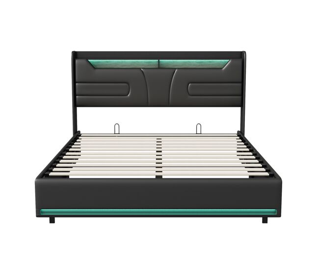 Cama 160x200cm, cama de matrimonio, led, usb