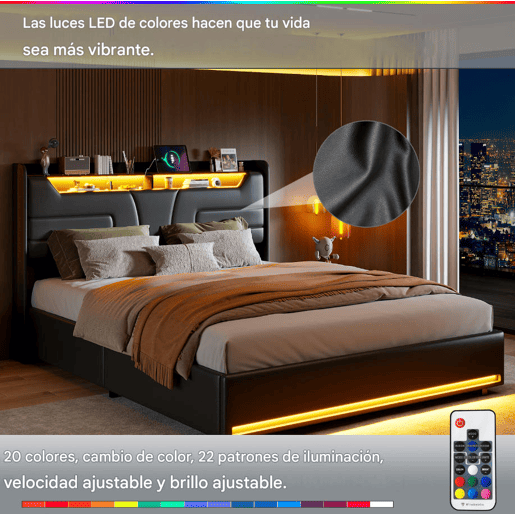Cama 160x200cm, cama de casal, LED, USB Cama 160x200cm, cama de casal, LED, USB