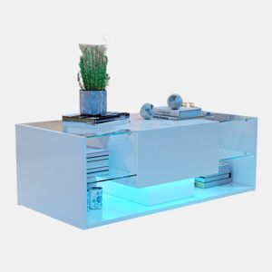 Mesa de sala, mesa de centro, LED, 100x50x35 cm, branca