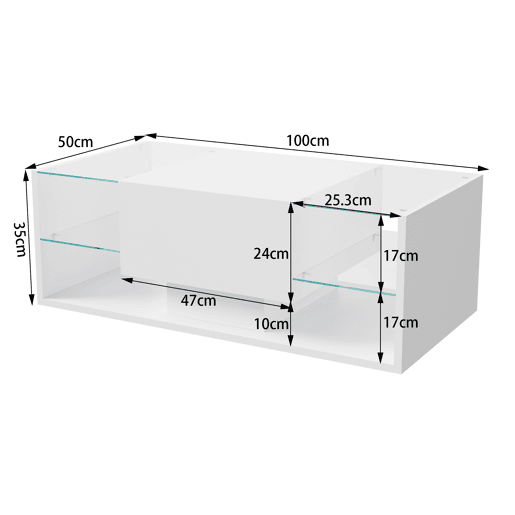 Mesa de sala, mesa de centro, LED, 100x50x35 cm, branca