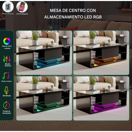Mesa de centro, mesa para sala de estar, LED, gavetas, 100x50x35 cm Mesa de centro, mesa para sala de estar, LED, gavetas, 100x50x35 cm