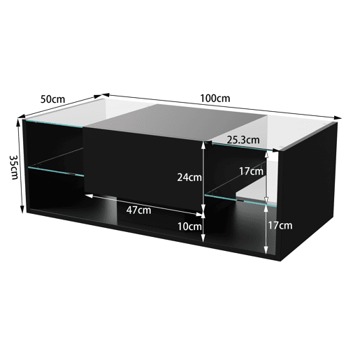 Mesa de centro, mesa para sala de estar, LED, gavetas, 100x50x35 cm Mesa de centro, mesa para sala de estar, LED, gavetas, 100x50x35 cm