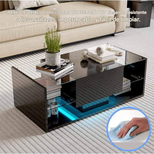 Mesa de centro, mesa para sala de estar, LED, gavetas, 100x50x35 cm Mesa de centro, mesa para sala de estar, LED, gavetas, 100x50x35 cm