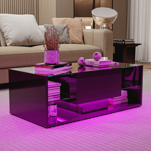 Mesa de centro, mesa para sala de estar, LED, gavetas, 100x50x35 cm Mesa de centro, mesa para sala de estar, LED, gavetas, 100x50x35 cm