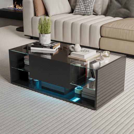 Mesa de centro, mesa para sala de estar, LED, gavetas, 100x50x35 cm Mesa de centro, mesa para sala de estar, LED, gavetas, 100x50x35 cm
