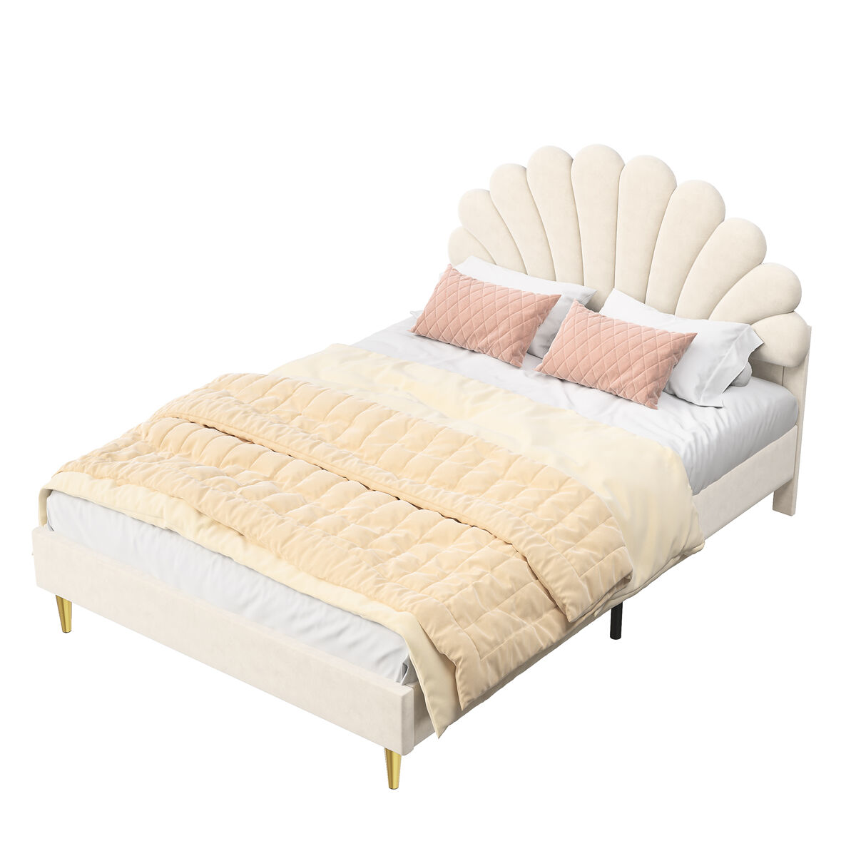 Cama doble. Cama de dormitorio. 200x140 Beige