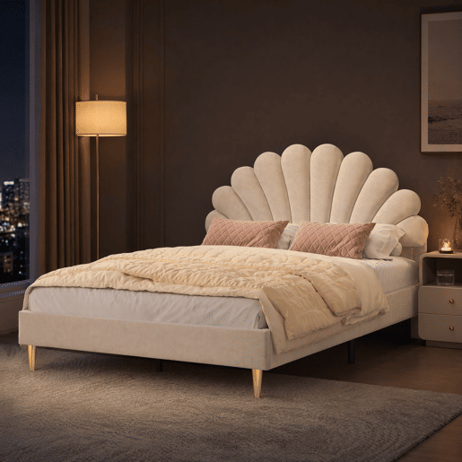 Cama estofada 140x200 cm, estrutura de cama, cama de solteiro, cama de casal, bege Cama estofada 140x200 cm, estrutura de cama, cama de solteiro, cama de casal, bege