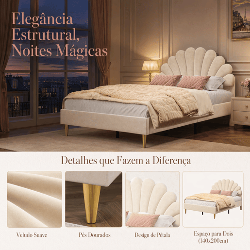 Cama estofada 140x200 cm, estrutura de cama, cama de solteiro, cama de casal, bege Cama estofada 140x200 cm, estrutura de cama, cama de solteiro, cama de casal, bege