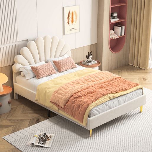 Cama estofada 140x200 cm, estrutura de cama, cama de solteiro, cama de casal, bege Cama estofada 140x200 cm, estrutura de cama, cama de solteiro, cama de casal, bege
