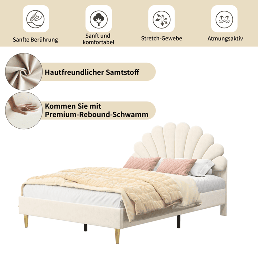 Cama estofada 140x200 cm, estrutura de cama, cama de solteiro, cama de casal, bege Cama estofada 140x200 cm, estrutura de cama, cama de solteiro, cama de casal, bege