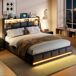 Cama con almacenamiento, cama doble, USB, LED 211x145 Cama con almacenamiento, cama doble, USB, LED 211x145 Negro