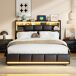 Cama con almacenamiento, cama doble, USB, LED 211x145 Cama con almacenamiento, cama doble, USB, LED 211x145 Negro