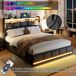 Cama con almacenamiento, cama doble, USB, LED 211x145 Cama con almacenamiento, cama doble, USB, LED 211x145 Negro