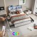 Cama doble, cama con cajones, LED, USB 217x142 Cama doble, cama con cajones, LED, USB 217x142 Beige