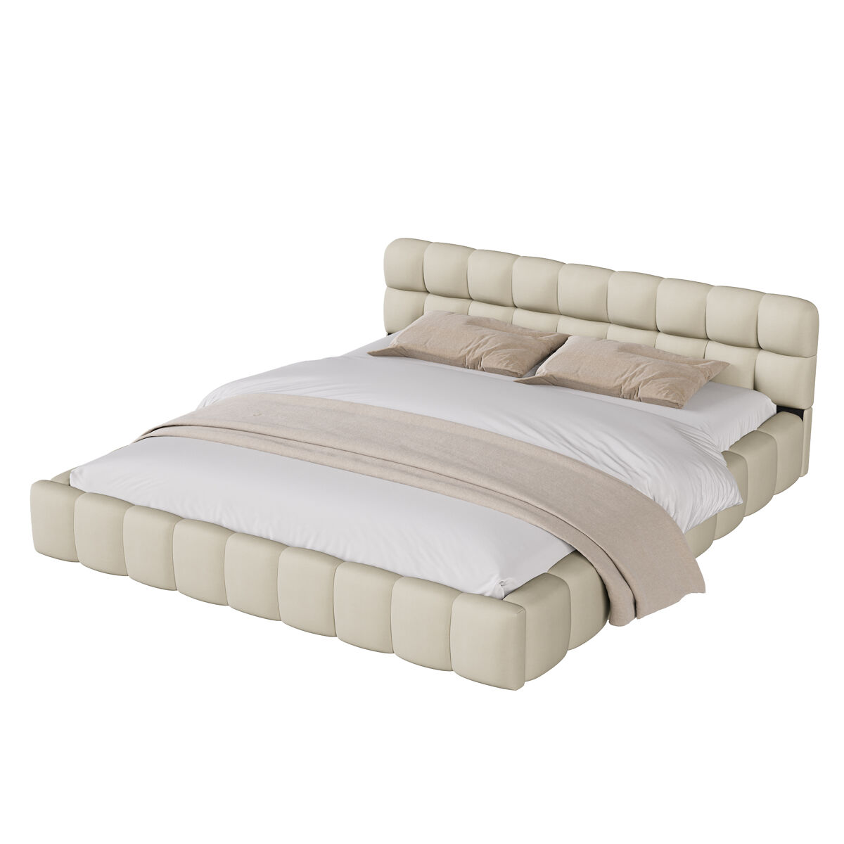 Cama 160 x 200 cm, cama juvenil, cama de matrimonio, cama plana, lino, beige