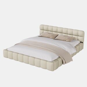 Cama 160 x 200 cm, cama jovem, cama de casal, cama plana, linho, bege