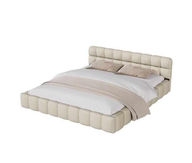 Cama 160 x 200 cm, cama juvenil, cama de matrimonio, cama plana, lino, beige