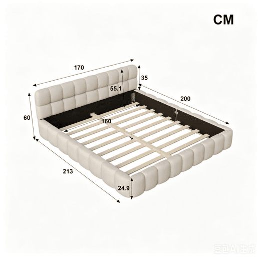 Cama 160 x 200 cm, cama jovem, cama de casal, cama plana, linho, bege