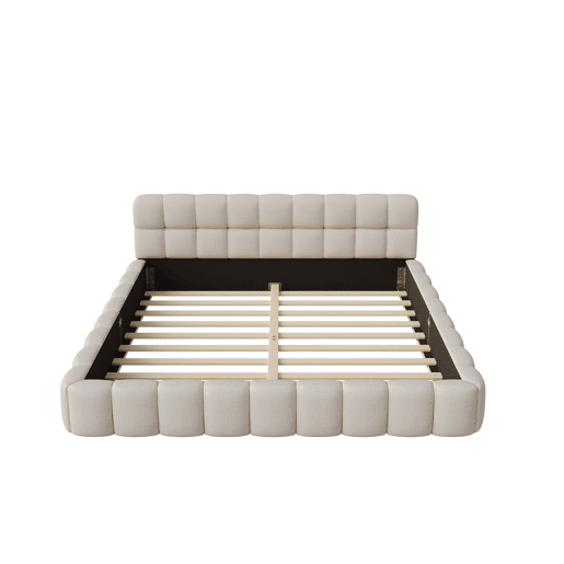 Cama 160 x 200 cm, cama jovem, cama de casal, cama plana, linho, bege