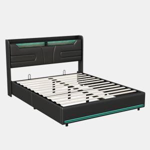 Cama 140x200cm, cama de casal, LED, USB