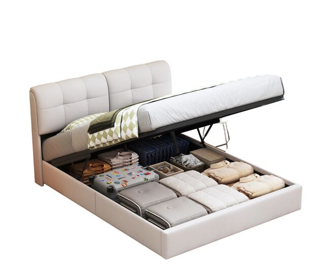 Cama 160x200cm, led, cama de matrimonio, color beige