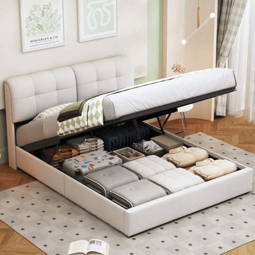 Cama 160x200cm, LED, cama de casal, cor bege Cama 160x200cm, LED, cama de casal, cor bege