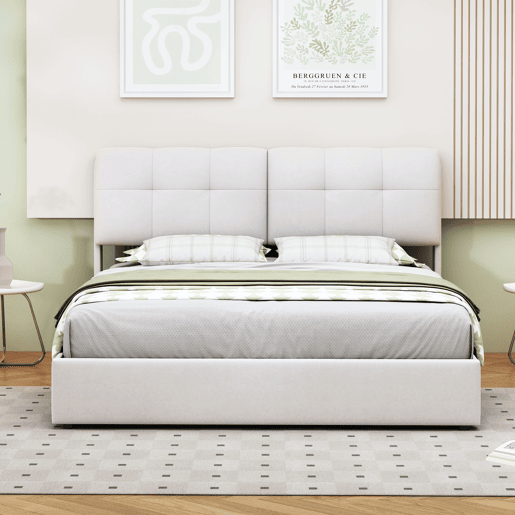 Cama 160x200cm, LED, cama de casal, cor bege Cama 160x200cm, LED, cama de casal, cor bege