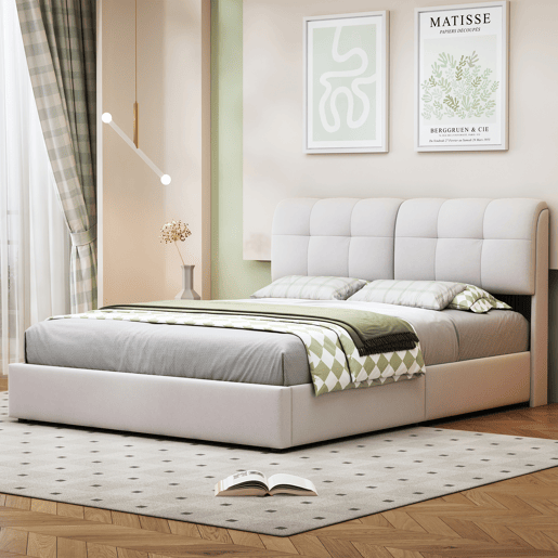 Cama 160x200cm, LED, cama de casal, cor bege Cama 160x200cm, LED, cama de casal, cor bege