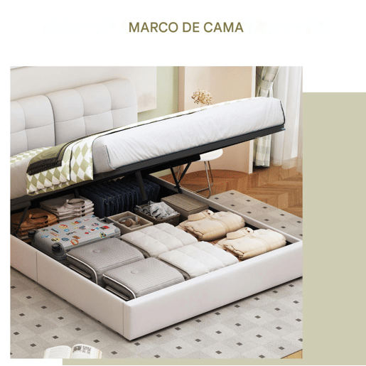 Cama 160x200cm, LED, cama de casal, cor bege Cama 160x200cm, LED, cama de casal, cor bege