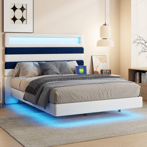 Cama 140x190cm, USB, LED, Cama jovem, Cama individual Cama 140x190cm, USB, LED, Cama jovem, Cama individual