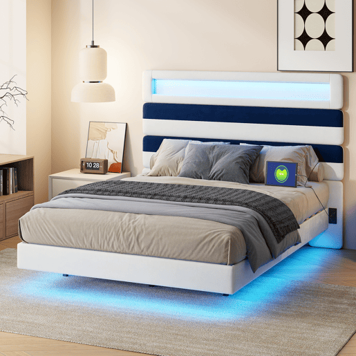 Cama 140x190cm, USB, LED, Cama jovem, Cama individual Cama 140x190cm, USB, LED, Cama jovem, Cama individual